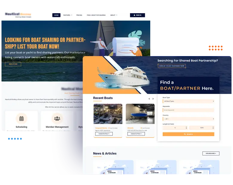 website developed for boat partnership by estatic infotech